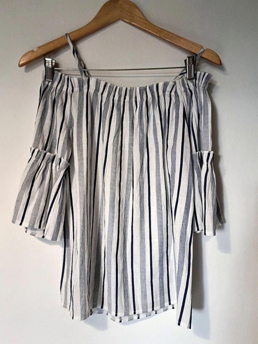 Striped Off-Shoulder Nautical  100 % Cotton Top Blouse With Bell Sleeves